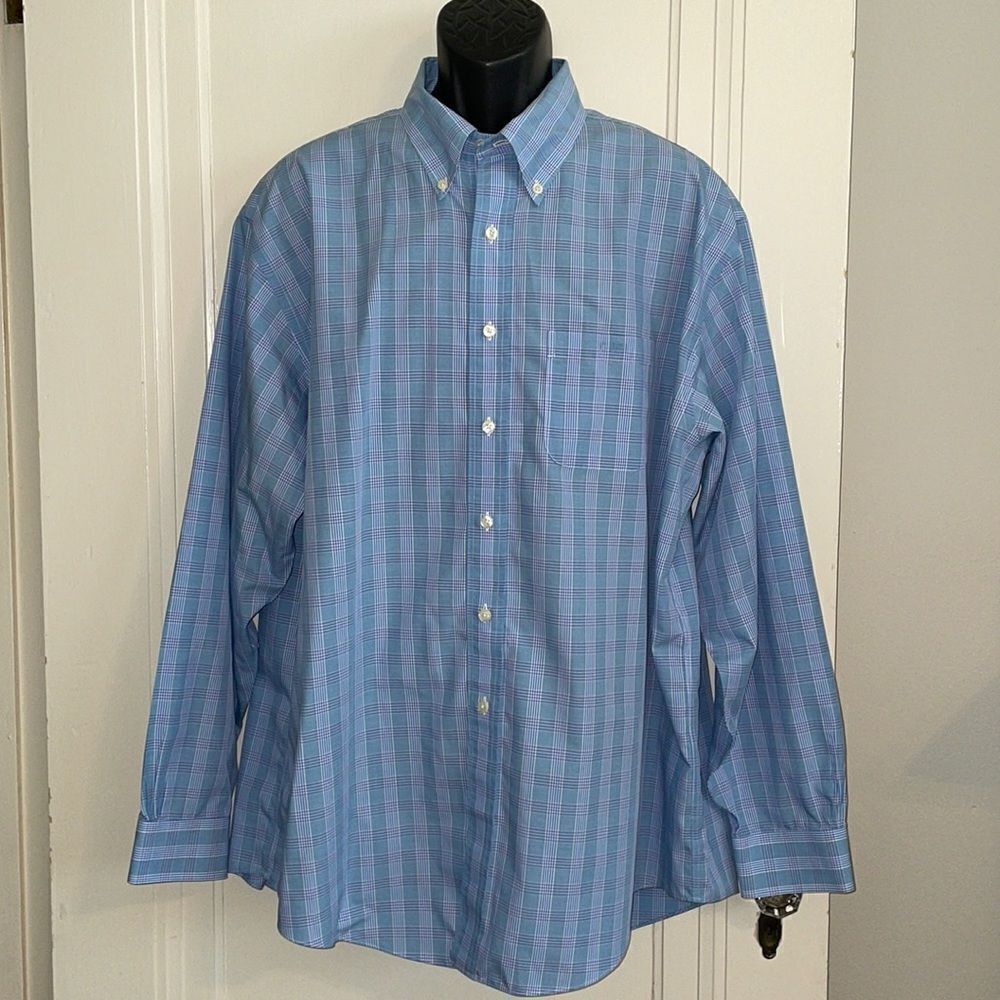 Brooks‎ Brothers blue & white check plaid non iron long sleeve cotton shirt